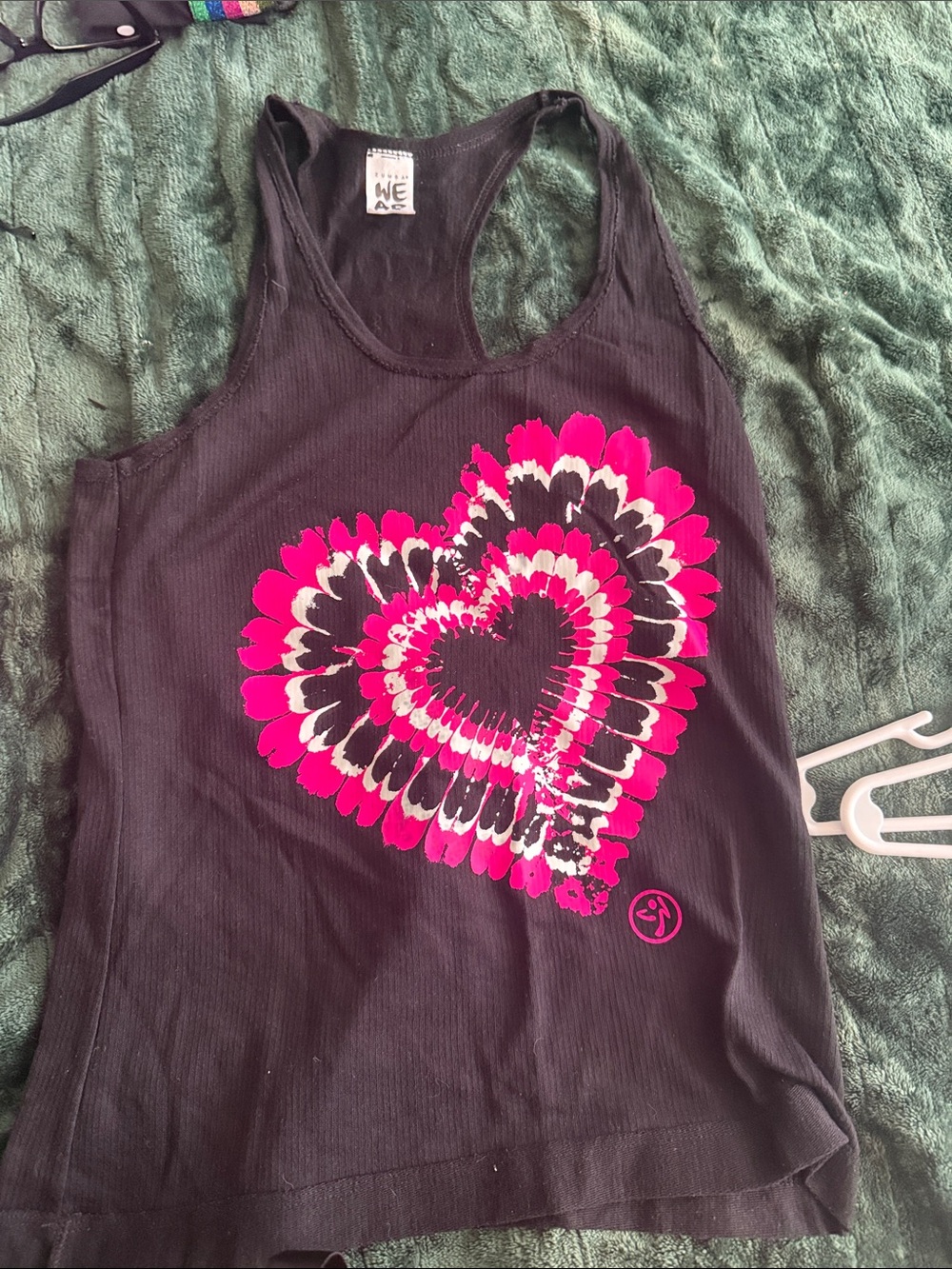 Black Tank Top with Pink Heart Graphic - Women
